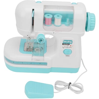 Machine à coudre jouet bleu portable mini simulation double point machine à coudre avec fil inférieur pour