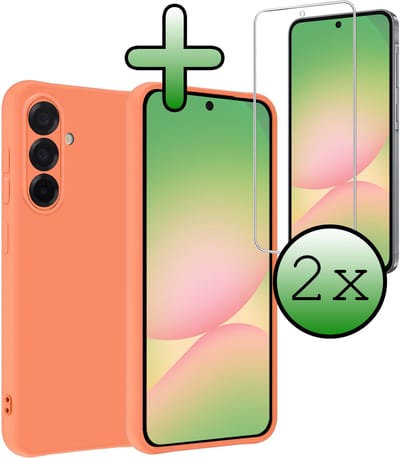 Hoesje Met 2x Screenprotector - Geschikt voor Samsung Galaxy A56 - Sterk & Shockproof - Back Cover - Siliconen Case - Telefoon Hoes - Perzik