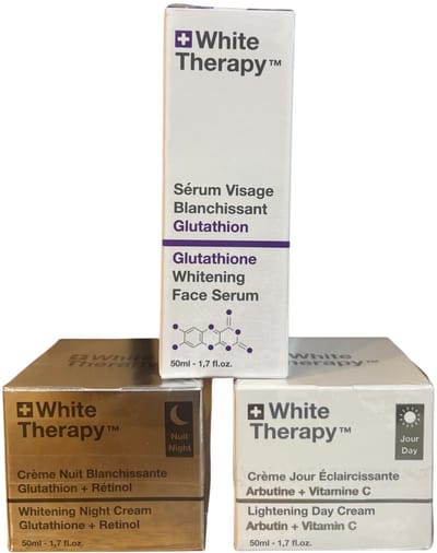 White Therapy GLUTATHION Promo Pack – Dagcrème, Nachtcrème & Glutathione Whitening Face Serum