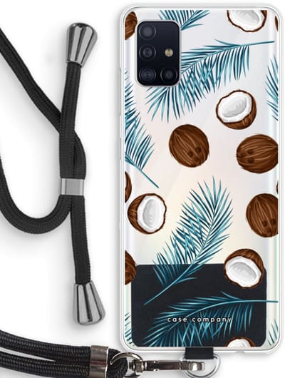 Case Company® - Hoesje met koord geschikt voor Samsung Galaxy A51 4G hoesje met Koord - Kokosnoot - Telefoonhoesje met Zwart Koord - Bescherming aan alle Kanten en Over de Schermrand
