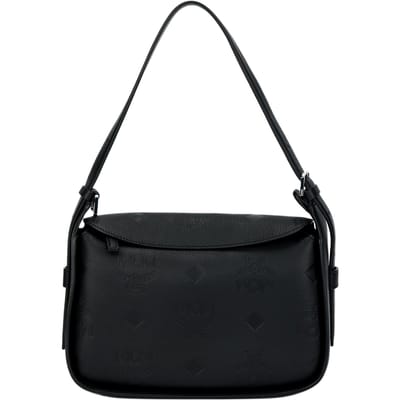 MCM Aren Klassiek Logo Patroon Reliëf Klep Ritssluiting Leer Onderarm Schouder Crossbody Tas Kleine Dames tassen Zwart MWHDSTA03BK001 Basic Set (Bag+Dust Bag) black