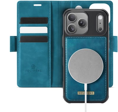 Solidenz Luxe 2-in-1 Wallet Hoesje geschikt voor iPhone 17 Pro - Geschikt voor MagSafe Hoes - Afneembare Case - Blauw