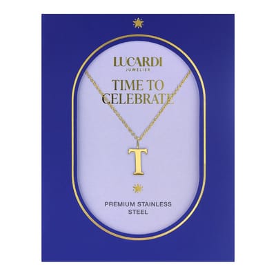Lucardi Dames Stalen goldplated ketting letter T - Ketting - Staal - Goudkleurig - 47 cm