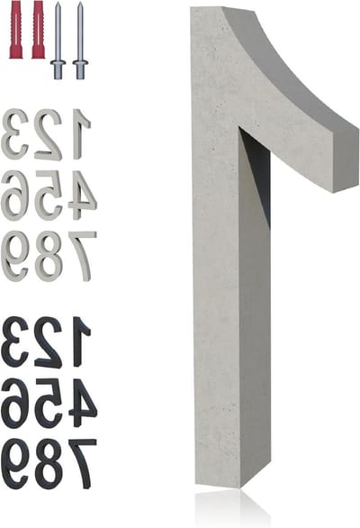 Betonnen Huisnummers - Adresnummers Buiten - Huis Versieren - Weerbestendig Beton - 24 x 729 x 1 cm - Zwart Grijs
