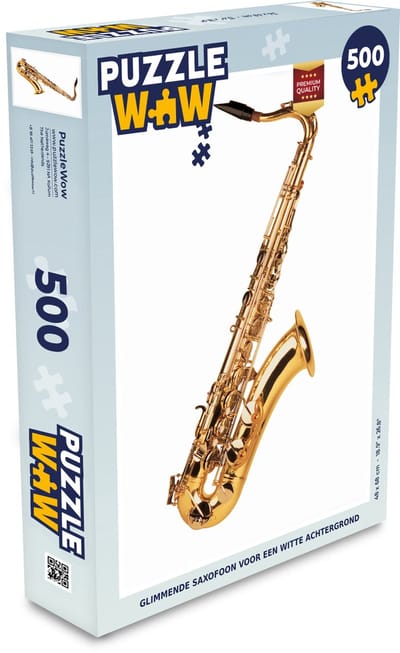 Puzzel Glimmende saxofoon voor een witte achtergrond - Legpuzzel - Puzzel 500 stukjes
