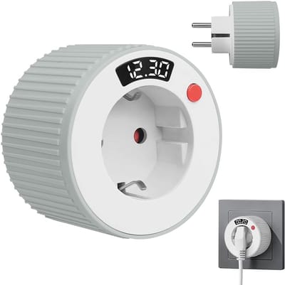 Afteltimerstopcontact met LED-Display - 3680 Watt - Timerbereik Van 1 Minuut Tot 24 Uur - Mini-Timerstopcontact - met Digitaal LED-Display - Geschikt voor Diverse Huishoudelijke Apparaten - Wit