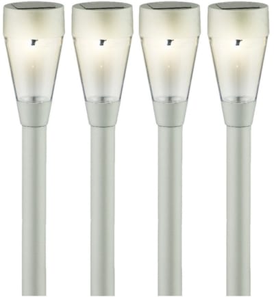 Lumineo Solar tuinlamp - 4x - prikspot - zilver - op zonne-energie - 32 cm - Prikspots tuinverlichting