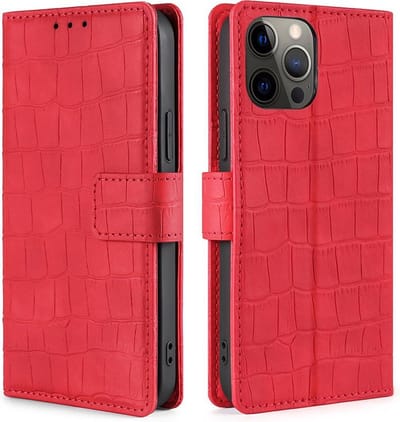 Telefoonhoesje iPhone 13 Pro | Hoogwaardig Pu Leren Bookcase | Pasjeshouder | Luxe Uitstraling | Rood