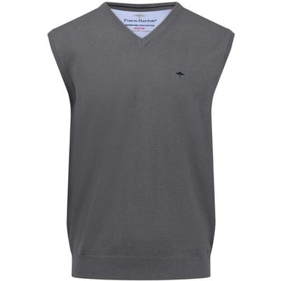 Fynch-Hatton Slip-Over Uni Color V-Neck Superfine 3-Ply Cotton Steel / male