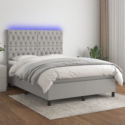 vidaXL - Boxspring - met - matras - en - LED - stof - lichtgrijs - 140x200 - cm