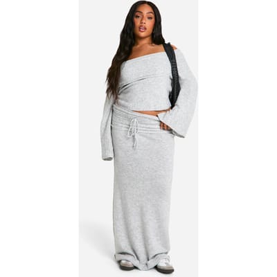 boohoo Dames Plus gebreide maxi-rok met ribrand en vetersluiting | Grijs | Maat: 44-46