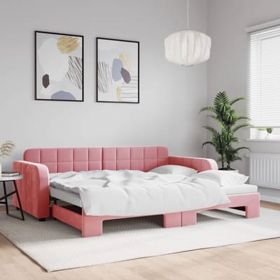 vidaXL - Slaapbank - met - onderschuifbed - 90x200 - cm - fluweel - roze