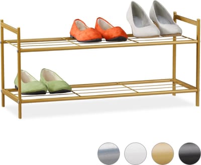Schoenen opbergrek - 2 laags - 6 paar - metaal - 33,5x69,5x26 cm - goud
