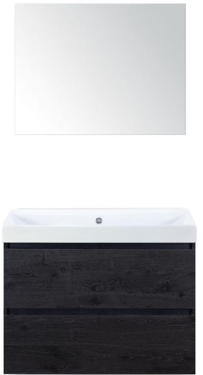 Maxx XL Badmeubelset 80 cm - Black Oak - Wastafel Just Zonder Kraangat met Spiegel