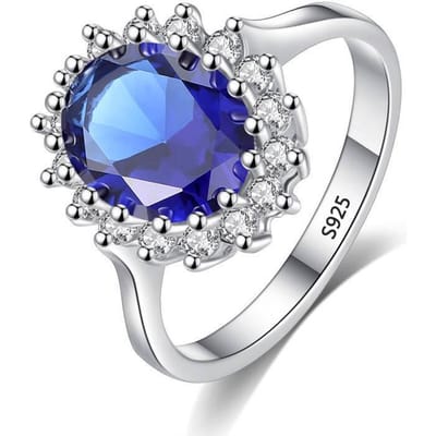 Met certificaat Princess Cut 3 .2ct Gemaakte blauwe saffier ring Originele 925 zilveren bedels Verlovingssieraden Ringen 7 blue