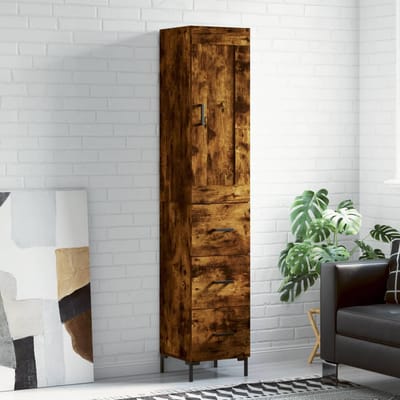 vidaXL - Hoge - kast - 34,5x34x180 - cm - bewerkt - hout - gerookt - eikenkleurig