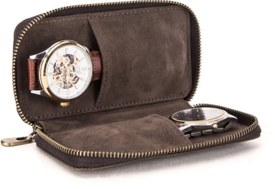 Luxe Lederen Horloge Reisetui – Handgemaakt voor Verfijnde Horlogeliefhebbers – Echt Lederen etui voor 2 Horloges - Horloge Reis etui