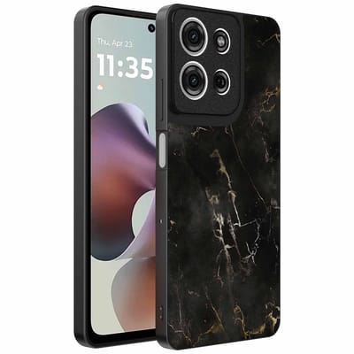Geschikt voor Motorola Moto G56 Telefoonhoesje met marmer opdruk - TPU backcover case black marble design - Zwart - Smartphonica geschikt voor Motorola Moto G56