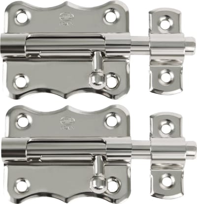 AMIG schuifslot/plaatgrendel - 2x - staal - 6 x 4.8 cm - vernikkeld - zilver - deur - poort