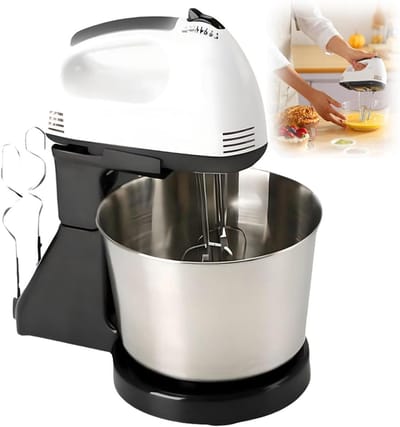 Keukenmixer Roestvrij Staal - Handmixer Standmixer - Bakken en Mixen - 7 Snelheden Krachtige Motor - 2L Kom - Zilver
