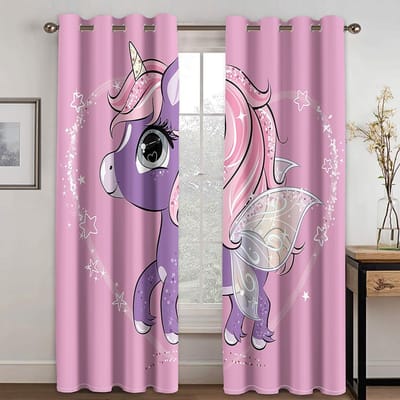 Favoriete Eenhoorn Gordijnen voor Kinderen Cartoon Regenboog Paard Gordijnen 2 Panel Meisjeskamer Slaapkamer Woonkamer Raamdecoratie Gordijnen 220W214H(CM)87x84in&Grommet Top