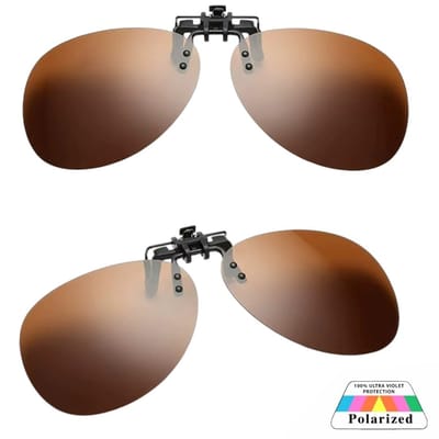 Fako Sunglasses® - Clip On Voorzet Zonnebril Piloot - Overzet Clip-on - Polariserend - Polarized - Piloten Bril - Opklapbaar - 136x50mm - Bruin