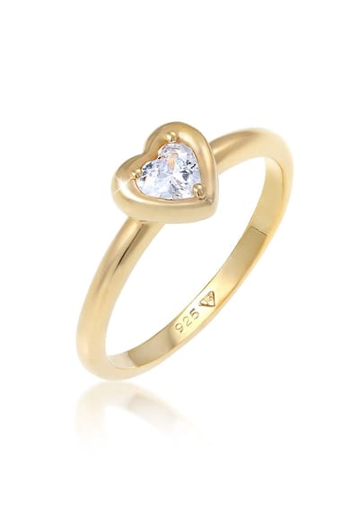 Elli - Ring - Dames Hart Liefde met Zirkonia Kristallen in 925 Sterling Zilver Verguld - Dames