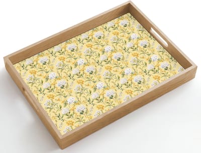 Dienblad hout 50x35 cm - Schootdienblad - Frans - Citroen - Bloesem - Wit - Geel - Borrelplank rechthoek - Plateau dienbladen