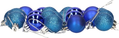 Gerim Kerstballen - 24x stuks - 8 stuks - blauw - kunststof - mat/glans/glitter - D3 cm