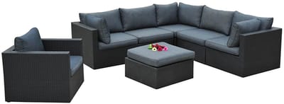 Loungeset 7-delig - Zwart wicker met antraciete kussens