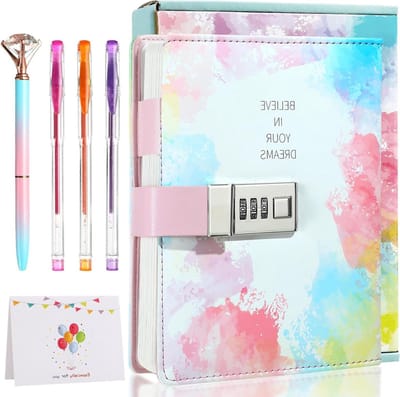 Dagboek met Slot - Geheimschrift Boek - Geheimen Bewaren - Waterverf Design - 7 x 5.5 Inch - Regenboog