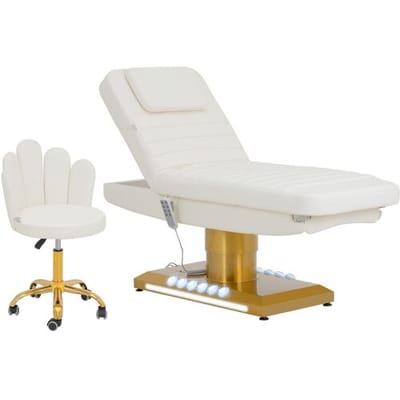 physa Elektrische behandelstoel met rollende kruk - 3 motoren - 300 W - 188 x 70 x 59 - 80 cm - 200 kg - wit/goud 10040823