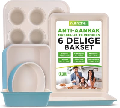 NutriChef 6-delige Bakvormenset – Anti-aanbak Bakplaten in Groen met Witte Binnenkant – Kwalitatieve Keukenset voor Bakken en Koken van Cake en Meer