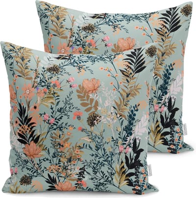 Kussensloop - kussenhoes - Sierkussenhoes - hoes voor sierkussens set van 2 45x45 cm- Bloemen op Lichtblauw - Aan beide zijdig bedrukt