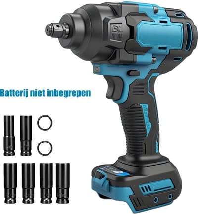 Slagsleutel 1000 Nm – 750 ft-lbs, 3300 IPM, 6 doppen – voor wielmoeren en montage – zonder accu