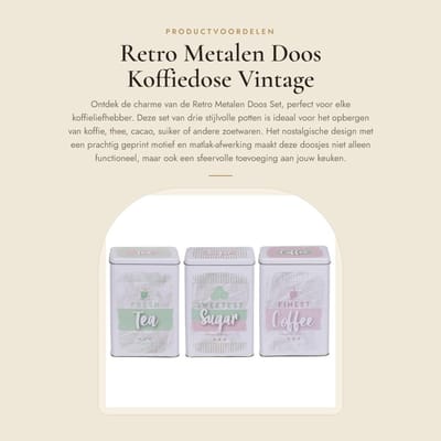 Dailygoods- Metalen Doos Set - 3-delige Blikjes - Nostalgisch Design - Opbergdozen voor Koffie/Thee/Suiker - Afmetingen 19 x 11 cm - Ideaal Cadeau