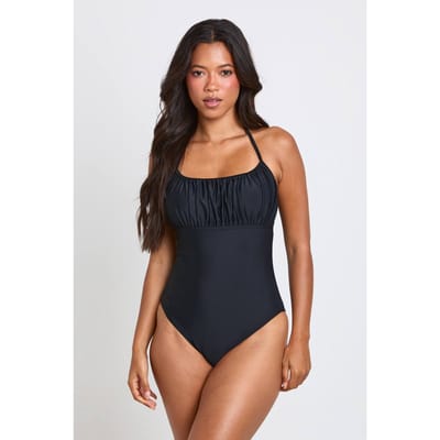 boohoo Dames Geplooid Badpak Met Halternek | Zwart | Maat: 34