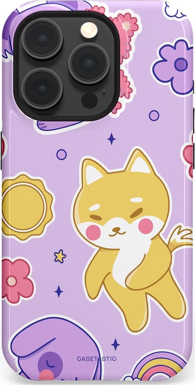 Casetastic hoesje geschikt voor Apple iPhone 15 Pro - MagSafe - Dubbellaagse bescherming - Knuffelvriendjes - Fashion Case - Lichtroze Lila Goud