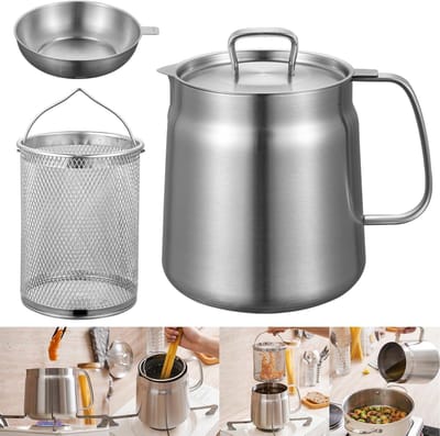 Filterkan - Frituurpan - frituurpan 1.5 liter - Friteuse - Frituurpan met Korf - Roestvrij staal - Zilver