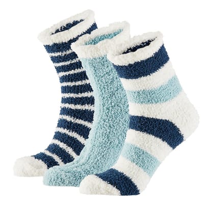 Apollo - Bedsokken dames - Blauw - 3-Pak - One Size - Slaapsokken - Fluffy sokken - Warme sokken