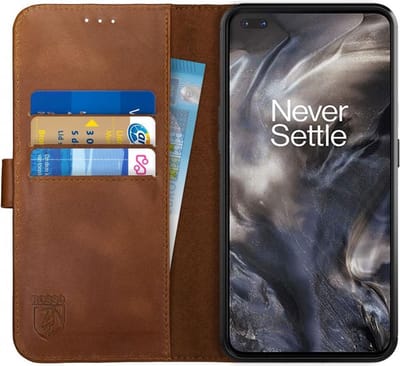 Rosso Deluxe Echt Leer Book Case Hoesje Geschikt voor OnePlus Nord | Ruimte voor drie pasjes | Portemonnee Book Case | Met Pasjeshouder | Bruin