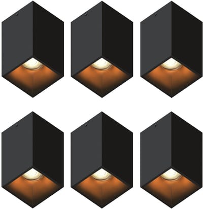 Ledvion – 6x LED Opbouwspot Vierkant 80x80mm – Zwart – Dimbaar – GU10 – 2700K – 3W – IP20