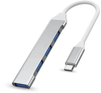 USB-C-hub, 4-poorts USB-hub, USB-C-splitter, behuizing van aluminiumlegering, 4-poorts datacenter, geschikt voor iMac Pro, MacBook Air, Mac Mini/Pro, Surface Pro en laptops - zilver