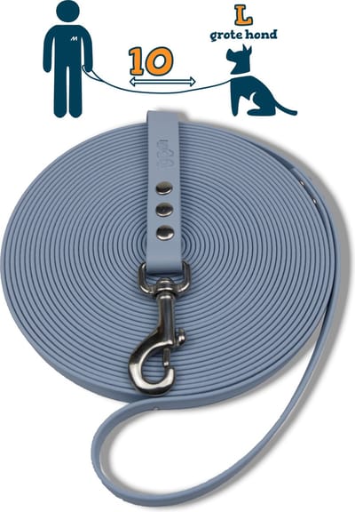 Miqdi lange lijn – BioThane ® - pastel blauw - 10 meter lang - 19 mm breed - L/XL - grote hond - lange hondenriem
