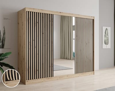 Meubella - Kledingkast Lisbon 2 - Eiken - 250 cm - Met spiegel