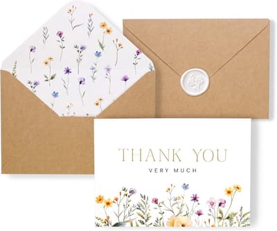Bedankkaartjes Set 24 Stuks met Enveloppen en Sluitzegels, Wilde Bloemen Design