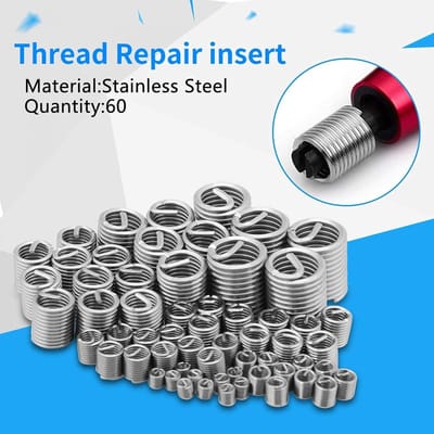 Dailygoods- Draadschroefhuls Roestvrij staal - Schroefdraadreparatieset - 60 stuks - M3/M4/M5/M6/M8/M10/M12 - Betrouwbare verbinding - Effectieve bevestigingstechnologie - Schroefhuls