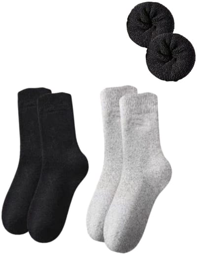 2 Paar Dikke Winter Sokken zwart, grijs - Alpaca wol Thermo Wollen damessokken/ herensokken - Extra Warm & Ademend - Elastisch Maat 36-41- Wintersokken| wandelen| klimmen| wintersport| Schaatsen