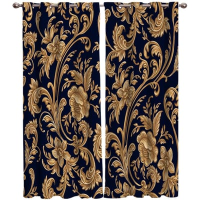 Barokke Gouden Bloemenbladeren Prachtige Raamgordijnen Schilderachtige Gordijnen voor Woonkamer Decoratieve Items Woonkamer 135W x 230H(cm)