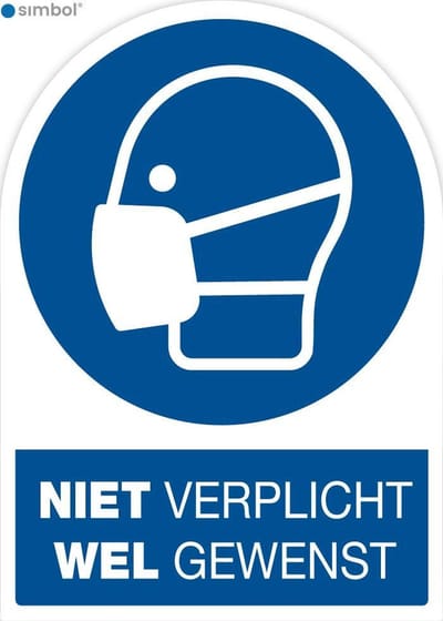 Simbol - Stickers Gebruik Mondkapje Niet Verplicht Wel Gewenst - Corona Stickers - Duurzame Kwaliteit - Formaat 10 x 14 cm.